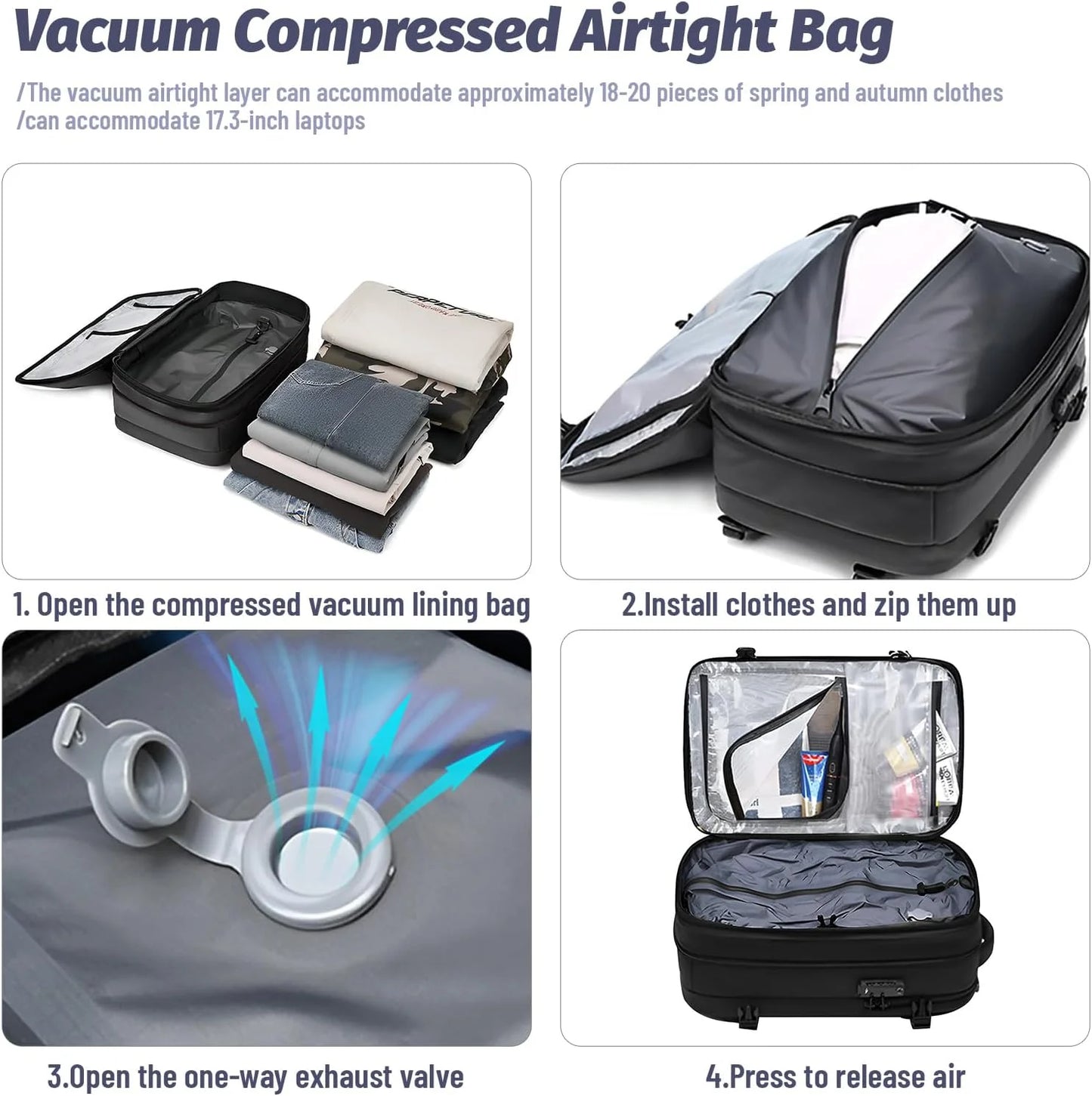 Airpack Expandable Vacuum Backpack with Anti-Theft Lock - Perfect for Travel and Everyday Use